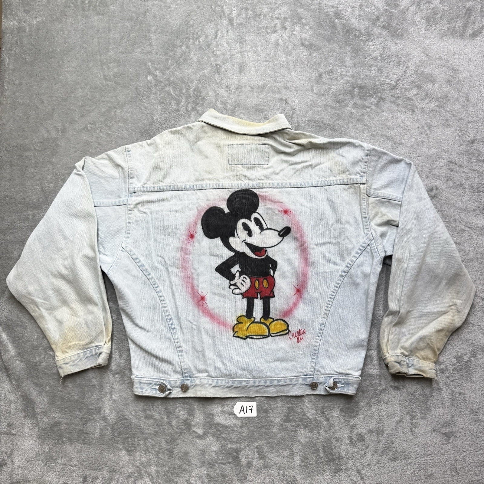 Vintage Aropostale Denim Jacket With Mickey Mouse Hand Spray Paint Size Medium